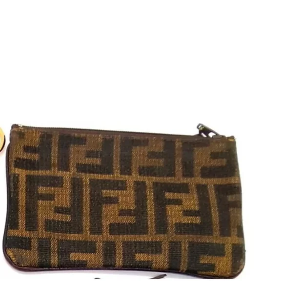 Fendi Zucca Card Holder Coin Pouch Zip Wallet Canvas Vintage - Picture 3 of 13